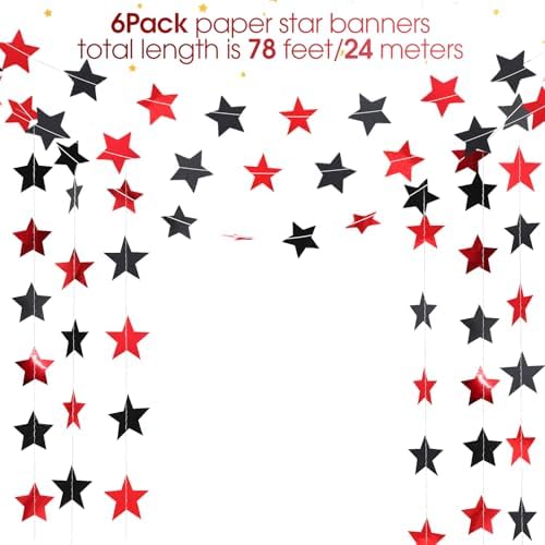 Patelai 130 ft Star Garland Banner Decor,Red,Black - Image 2