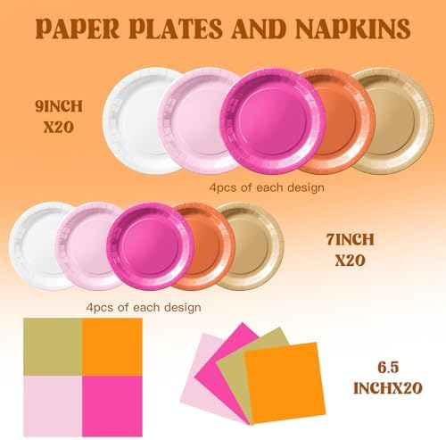 60Pcs Pink and Orange Plates and Napkins Party Decorations,Serves 20 - Image 6