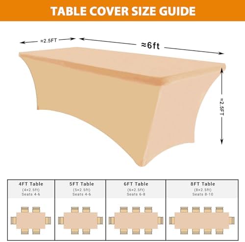 Eurmax USA 2-Pack Rectangular Fitted Spandex Table Covers 6ft Tablecloth Wedding Event Patio Table Decorations Stretch Table Cover for 6ft Folding Table (Champagne) - Image 4