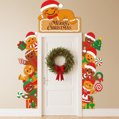 Peryiter 3 Pcs Christmas Door Decorations Gingerbread Man Porch Banner by Peryiter