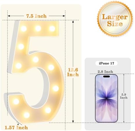 12.6 Inch Marquee Light Up Numbers 5 for Party Decorations - Image 2
