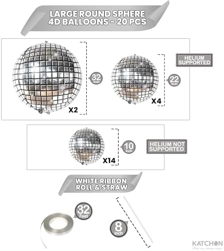 KatchOn, Silver Disco Ball Balloons - 32 Inch, Pack of 20 - Image 2