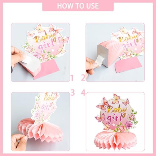 Gyufise 9Pcs Butterfly Baby Shower Decorations Girl Honeycomb Table Centerpieces It's a Girl Table Toppers for Gender Reveal Birthday Party Decor Pink Purple - Image 3
