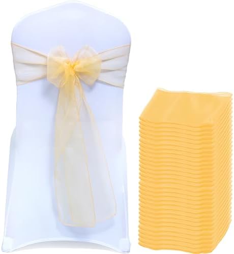 MDS Pack of 300 Organza Chair Sashes for Wedding & Event Décor – Gold by MDS