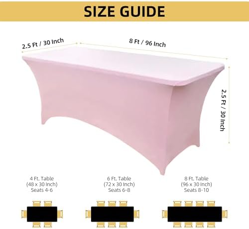 2-Pack 8ft Spandex Table Covers for Rectangle Folding Tables - Washable Elastic Tablecloth - Ultimate Fitted Table Protector for Birthday Parties, Trade Shows, Banquet - Image 4