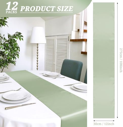 12 Pack Sage Green Satin Table Runner 12 x 108 Inch Long Premium Table Runners for Wedding Party Events Decoration，Birthday Parties, Banquets Decorations, Graduations, Engagements - Image 2