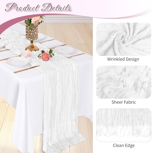 3 Pack White Cheesecloth Table Runner, 17 x 108 inch, Semi Sheer Boho Cheese Cloth Fabric Table Runner Bulk for Wedding, Birthday, Party, Holiday, Home Decor (White) - Image 4