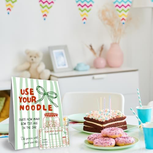 Italian Baby Shower Decoration,Guess How Many Game,Guess How Many Bow Ties are in the Jar,Use Your Noodle,Italian Dinner Party Favors,Birthday Party Game & Activities 50 Cards and Sign - Image 4
