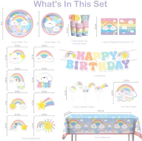 Xynic 174pcs Rainbow Birthday Decorations Complete Tableware Set, 25 Guests - Image 2