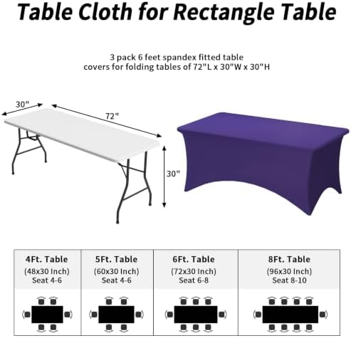 Fixwal 3 Pack 6FT Purple Tablecloth Rectangle Spandex Fitted Table Cover - Image 4