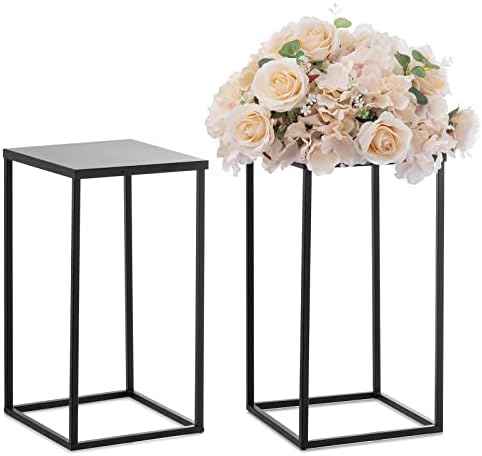 Nuptio Metal Black Vase, 2 Pcs 15.7 inch Tall Cylinder & Square Vases for Centerpieces, Home Party Decorations, Wedding, Anniversary, Birthday, Mother's Day by Nuptio