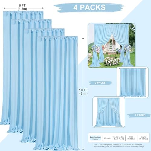 Baby Blue/Light Blue Backdrop Curtains 20ftx10ft Polyester Photo Drapes - Image 3