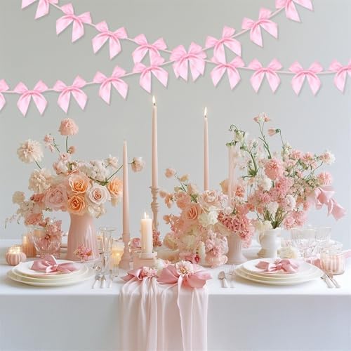 2pcs Pink Bow Garland Banner, Pink Ribbon Bow Party Decorations for Baby Shower Girls Bow Coquette Birthday Party Decor - Image 6
