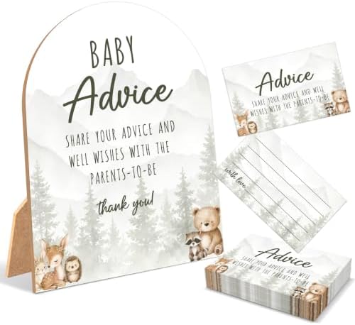 Woodland Adventure Baby Shower Games, Forest Animals Advice For Parents To Be, 6x8 Inch Arch Wooden Sign With Stand And 50 Advice Cards, Gender Reveal Party Supplies & Decorations -LN010 by Unknown