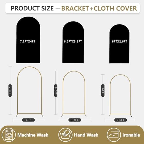 Arch Backdrop Stand and Cover Set, 3 Metal Balloon Arch Backdrop 7.2ft 6.6ft 6ft, Gold Arched Stand Frame for Wedding, Parties,Birthday, Backdrop Decorations (Black,7.2ft+6.6ft+6ft) - Image 2