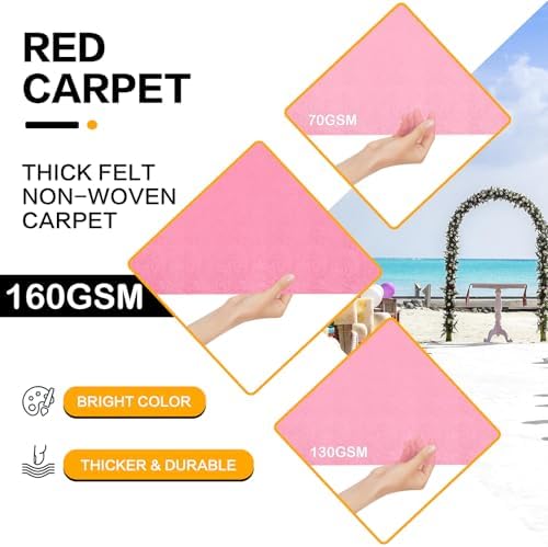 Pink Carpet Runner for Party, Premium 160 GSM Felt Non-Woven Fabric Runway Rug for Party Wedding & Special Events,Rolled Package Without Creases (Pink, 3X15 ft) - Image 4