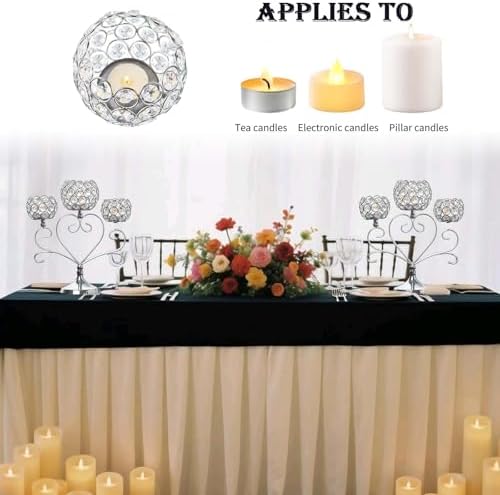 6 Pcs Silver 3-Arm Heart Tea Light Candle Holder - Crystal & Metal Wedding Centerpiece Decor, Sparkling Table Decor for Anniversaries/Romantic Tabletop Home/Dinner Party/Events - Image 5