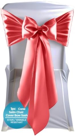 Leading Linens 1 pc Coral 108"x8" Satin Bow Sash Chair Cover Decoration by LeadingLinens