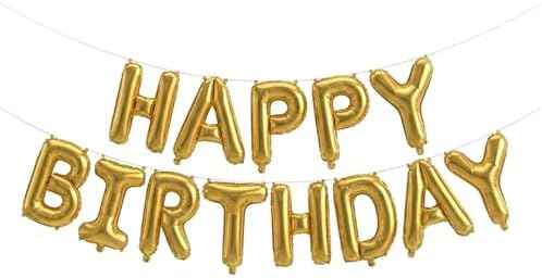 Gold Happy Birthday Banner Foil Letter Balloon, 14 Inch 3D Inflatable Party Decor Reusable Mylar Foil Letters, Birthday Decorations for Women Men Kids (Birthday Banner 2) by Vrukiaa