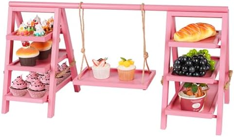 Flenpptly Wooden Cupcake Stand, 3 Tier Cupcake Display Stand, Pink by Flenpptly