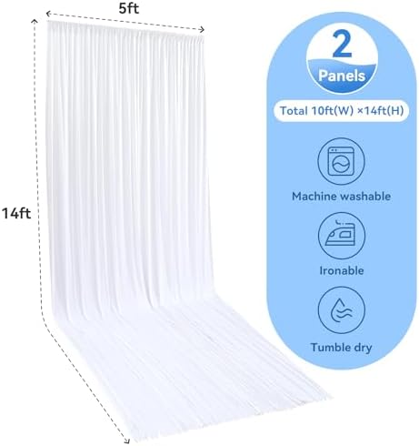 14ft x 10ft White Backdrop Curtains for Parties, Wrinkle Free 2 Panels Photo Backdrop Drapes Back Drop Cloth for Wedding Birthday Photography Background Decor - Image 5