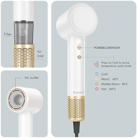 Hair Dryer, Ionic Blow Dryer with Diffuser,High Speed Brushless Low Noise Small Hairdryer, Lightweight/Compact/Mini Design,110V Use for Home/Travel, Suitable for All Hair Types Women, Men - Image 4