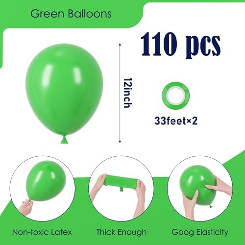 Voircoloria 110pcs Green Latex Party Balloons, 12inch - Image 2
