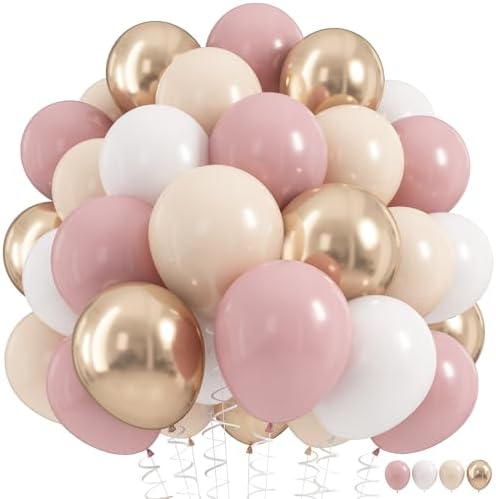 Dusty Pink Balloons, 60 Pcs Pink and White Balloon for Birthday Decorations by HILAVO