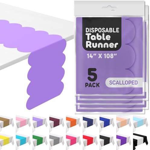 Lavender Plastic Disposable Table Runner. 5 Pack 14 x 108 inch. Scallop Table Runner Adds A Pop of Color to Your Party Table, by Swanoo by Swanoo