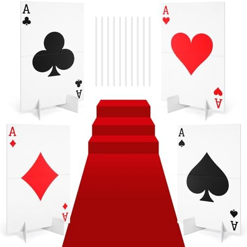 Reallnaive 8 Sets Casino Party Decor 4 A Poker Yard Sign and Runway Carpet by Reallnaive