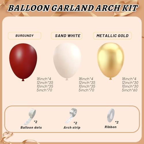 Burgundy Balloon Garland Arch Kit,412Pcs Burgundy and Sand White Metallic Gold Balloons for Wedding Bridal Shower Birthday Wine Anniversary Engagement Party Graduation Decorations - Image 2