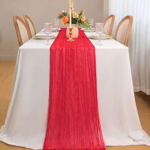 Snowkingdom Red Cheesecloth Table Runner 120 Inch Sheer Gauze Wedding Decor - Image 6