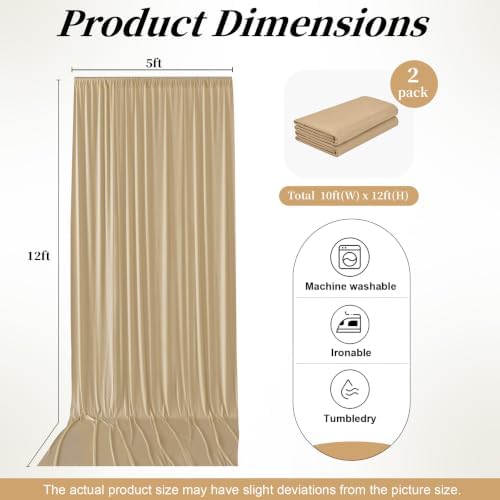 12ft x 10ft Champagne Backdrop Curtains for Parties, Wrinkle Free 2 Panels Photo Backdrop Drapes Back Drop Cloth for Wedding Birthday Photography Background Decor - Image 6