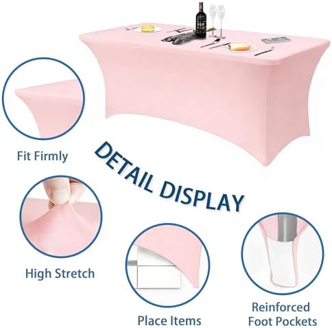 6FT Pink Table Cloth - 2 Pack Fitted Stretch Rectangle Spandex Tablecloth, Washable Table Cover for Party, Picnic, Wedding, Banquet, Birthday and Festival(30" x 72") - Image 4