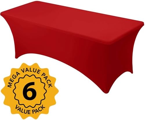 6-Pack Premium Red Spandex Tablecloths for 8ft Rectangle Tables - Image 2