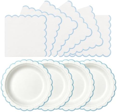 50 Pcs Blue and White Paper Plates and Napkins, 7 Inch Disposable Scalloped Plates & Napkins Party Supplies Cake Dessert Plate Tableware for Baby Shower Bridal Shower Wedding Birthday by Unknown