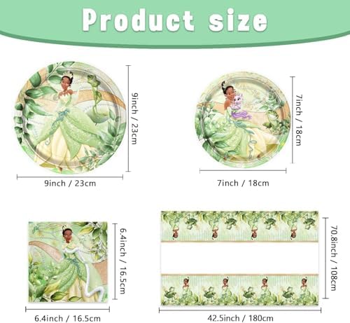 Princess Tiana Birthday Party Decorations, The Frog Tiana Party Tableware with Banner, Tablecloth, Disposable Paper Plates and Napkins for Little Princess Birthday Baby Shower Party Decorations - Image 3