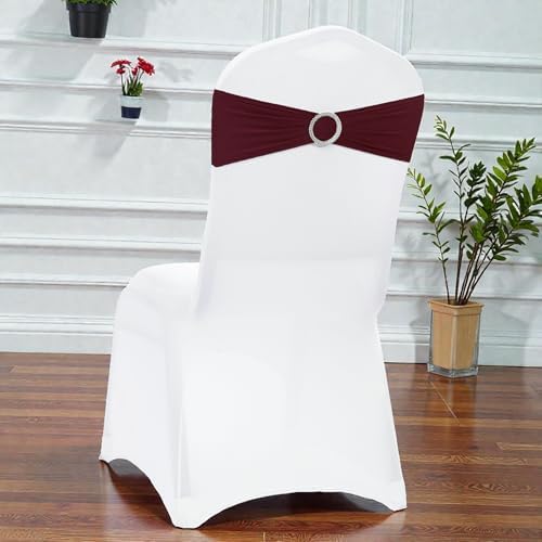 MDS Pack of 125 Spandex Chair Sashes for Wedding Party & Event – Burgundy - Image 5