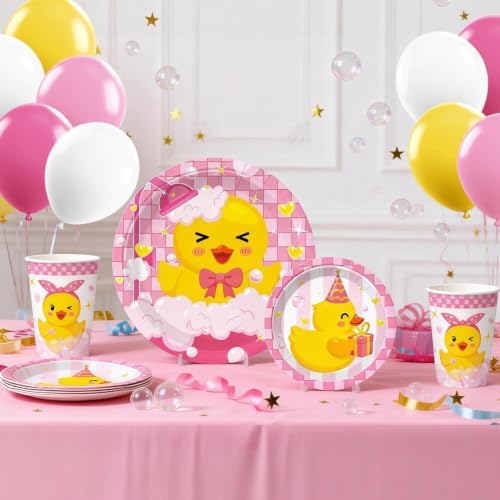 Xynic 215Pcs Pink Duck Birthday Decorations Tableware Set, Serves 25 - Image 5