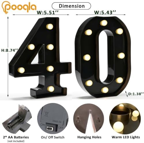 Pooqla Black Light Up Numbers, 40th Birthday Decorations for Men - Image 2
