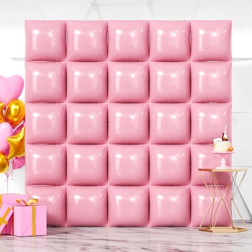 NISOCY 25PCS Pearl Light Pink Square Foil Balloons Wall Backdrop by NISOCY