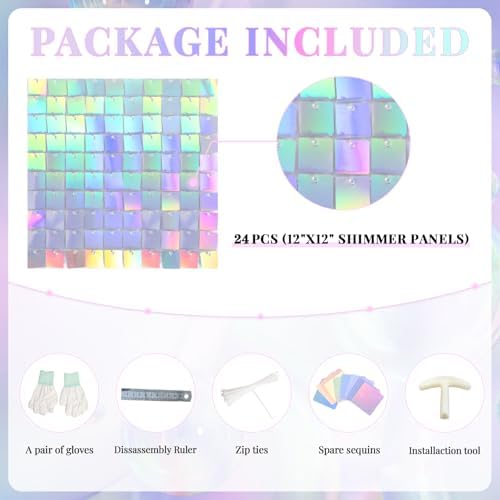 Shimmer Wall Backdrop Iridescent Silver Wall Panels 24Pcs Square Sequin Shimmer Wall Backdrop Decoration for Birthday Party,Wedding, Anniversary - Image 5