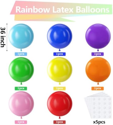 Bezente Assorted Rainbow Giant Latex Round Balloons 36 Inch 8 Pack - Image 2