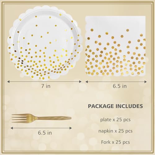 White and Gold Paper Plates and Napkins Party Supplies - Image 2