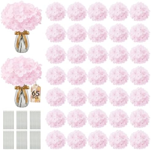 65PCS Hydrangea Artificial Flowers with Stronger Bendable Stems, Premium Silk Faux Hydrangea Flowers Bulk for DIY Wedding, Arches, Baby Showers & Large Event Decor(Pink) by ECCELSO