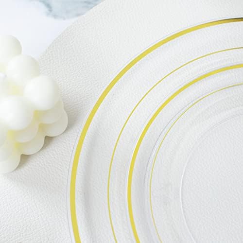 I00000 60 Pcs Clear Gold Plastic Plates, Premium Disposable Party Plates - Image 3