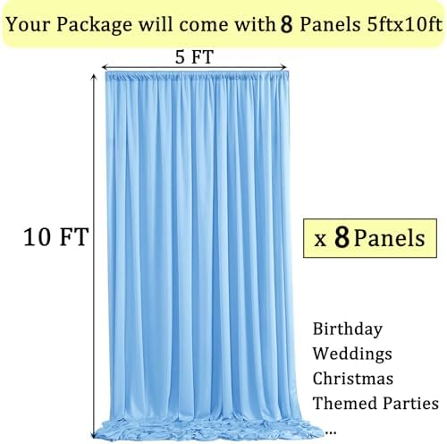 40ftx10ft Wrinkle Free Baby Blue Backdrop Curtains for Parties, 8 Panels Thick Polyester Backdrop Drapse for Weddings Birthday Photography Background Curtains - Image 5