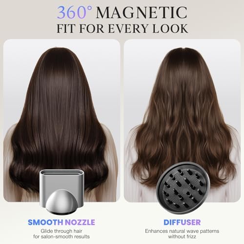 High-Speed Ionic Hair Dryer with Diffuser,160,000 RPM Professional Brushless Motor Blow Dryer,Fast Drying Without Damage,500M Negative Ions,Lightweight Travel Design (Low Noise, Salon Quality) - Image 4