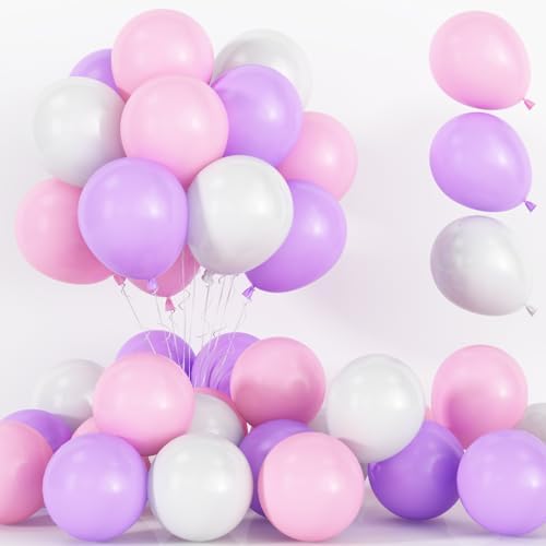 Pink and Purple Balloons, 75 Pack Pastel Purple Pink and Matte White Latex Balloons, Pink Purple Macaron Helium Balloons for Girls Birthday Wedding Baby Shower Christening Engagement Party Decorations by Lingqiang