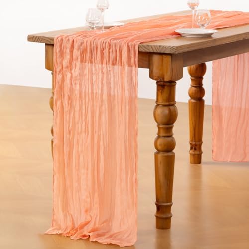 DeZerlor Peach Cheesecloth Table Runners 2 Pack Summer Boho Runners - Image 4